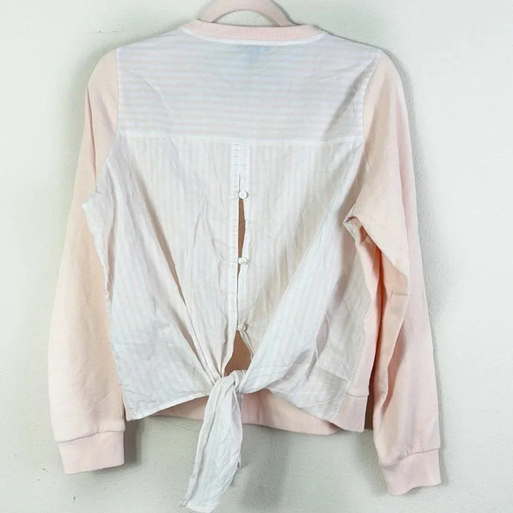 J. Crew Light Pink White Stripe Sweatshirt Sweater Tie-l Button Down Back size S - Picture 1 of 9